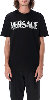 VERSACE Camiseta Negra de Manga Corta con Diseño de Letras Estampadas 1006974-1A04949-1B000 Shop VERSACE Camiseta Negra de Manga Corta con Diseño de Letras Estampadas 1006974-1A04949-1B000