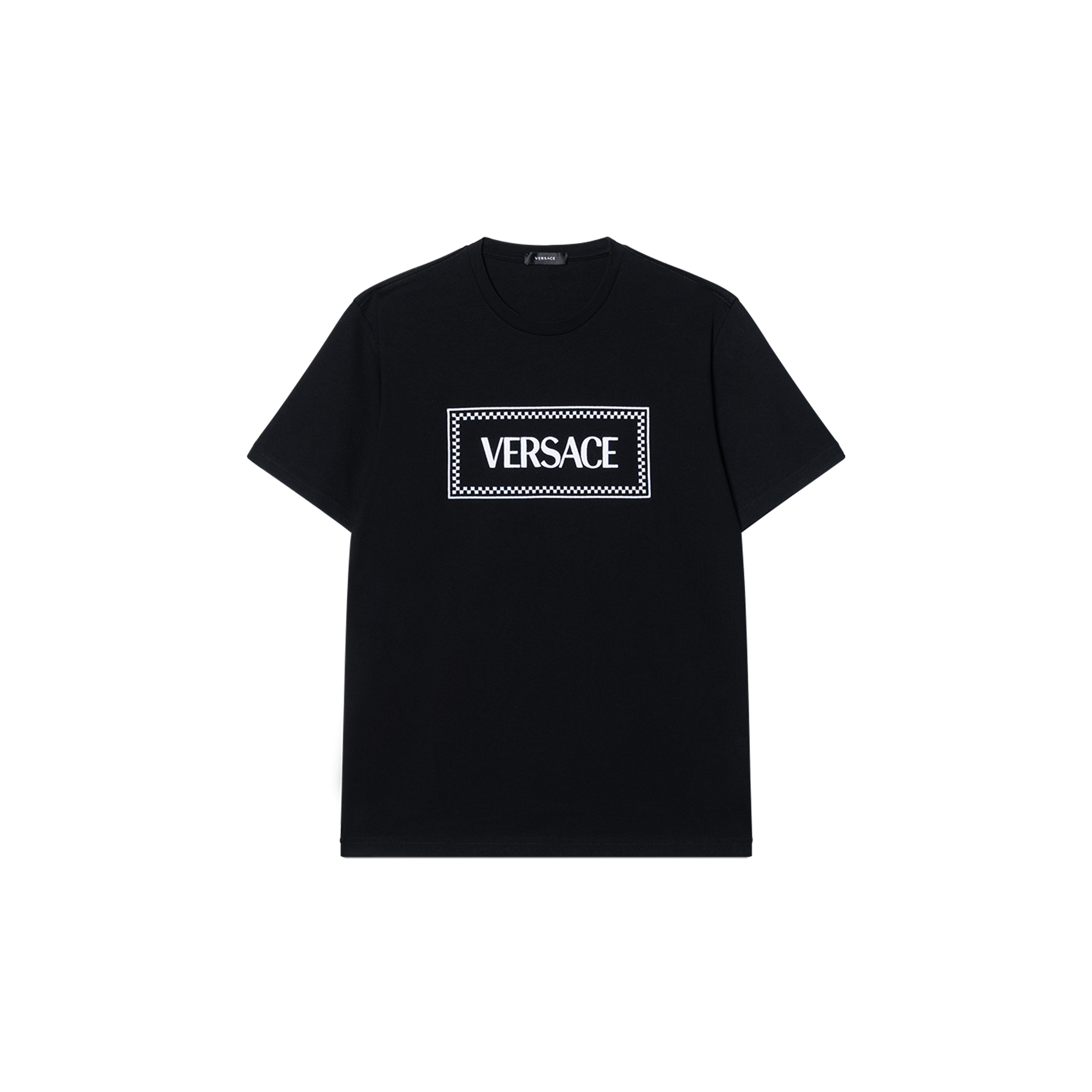 Versace  Black Crewneck T-Shirt with Embroidered Logo Patch 1011694-1A08584-1B000