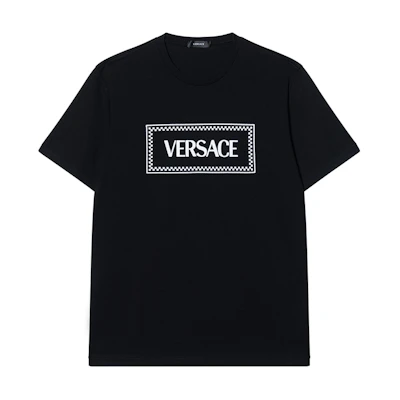 Versace Black Crewneck T-Shirt with Embroidered Logo Patch 1011694-1A08584-1B000