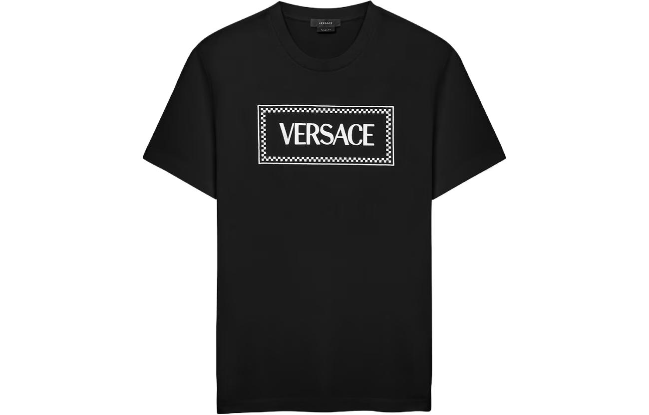 Versace  Black Crewneck T-Shirt with Embroidered Logo Patch 1011694-1A08584-1B000 圖 2