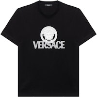 VERSACE Black Crewneck Tee with Logo Print Short Sleeve Regular Fit 1014226-1A10088-1B000 VERSACE Black Crewneck Tee with Logo Print Short Sleeve Regular Fit 1014226-1A10088-1B000