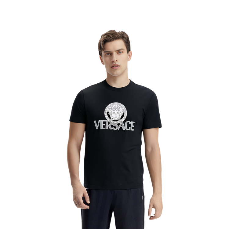 Purchase VERSACE 黑色短袖印花圓領T恤 常規版型 1014226-1A10088-1B000