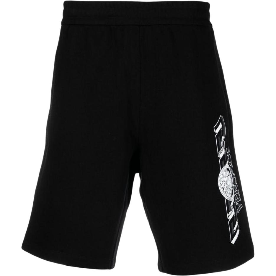 VERSACE  Black Elastic Straight Shorts with Graphic Print. 1008537-1A06119-1B000