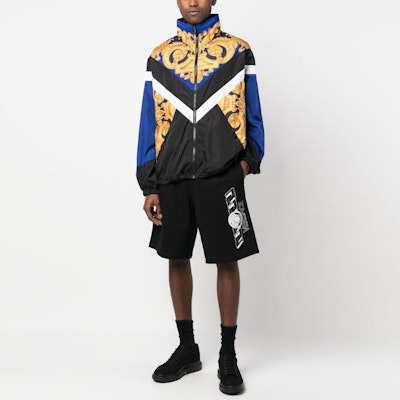 VERSACE Black Elastic Straight Shorts with Graphic Print. 1008537-1A06119-1B000 Lookbook VERSACE Black Elastic Straight Shorts with Graphic Print. 1008537-1A06119-1B000