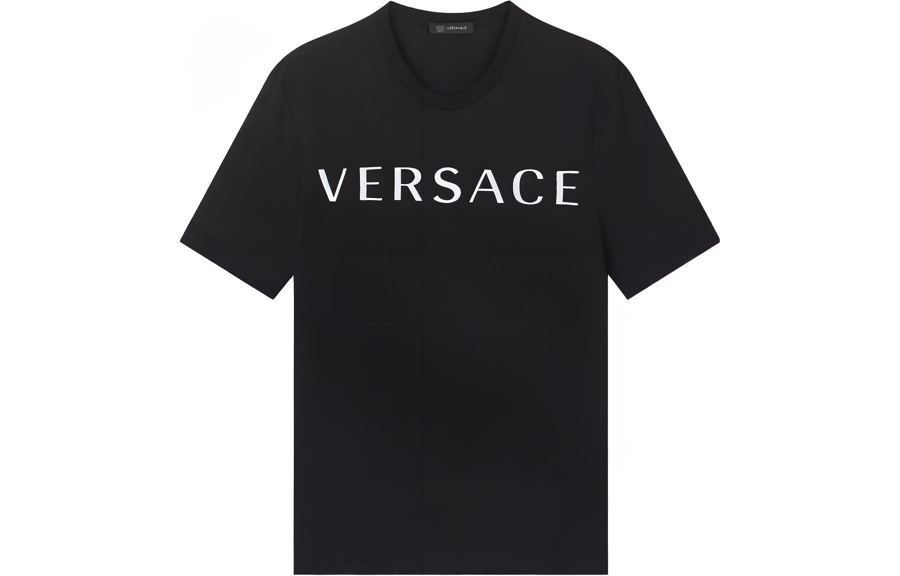 VERSACE  Black Embroidered Logo Crew Neck T-Shirt A87021S-A230901-A99C