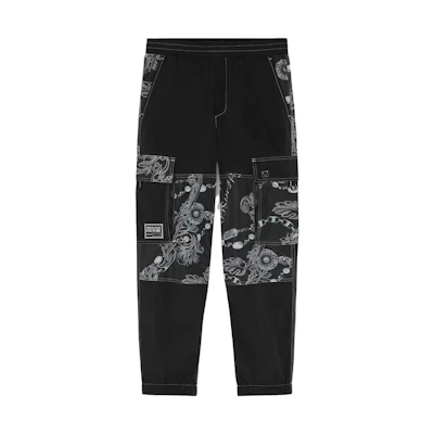 VERSACE Black Floral Print Zip-Up Loose Cargo Pants E75GAAD11-ECQS70-E899