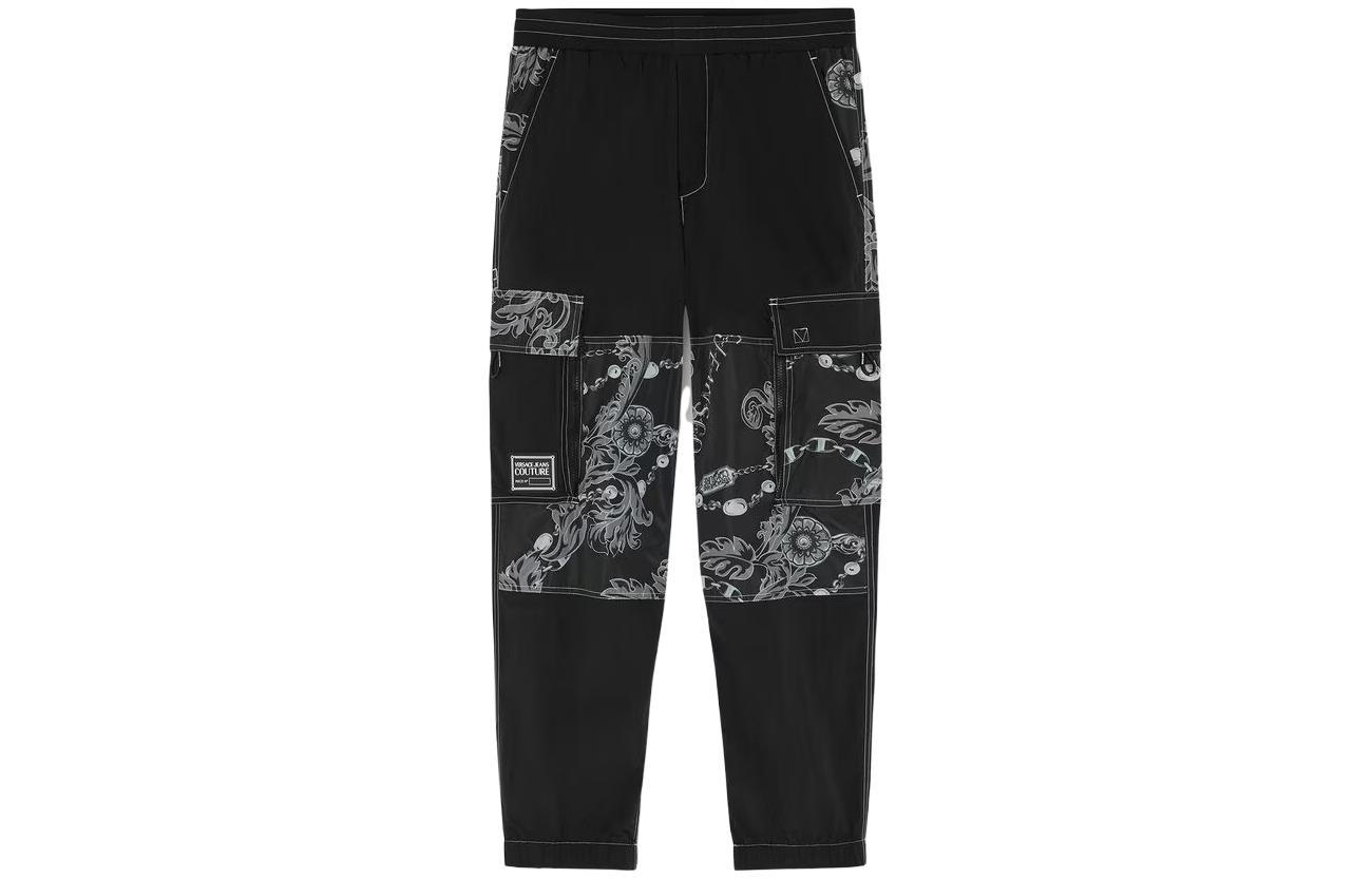 Order VERSACE Pantalones Cargo Sueltos Negros con Estampado Floral y Cremallera. E75GAAD11-ECQS70-E899