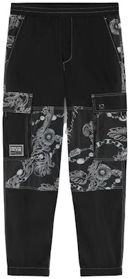 VERSACE Pantalones Cargo Sueltos Negros con Estampado Floral y Cremallera. E75GAAD11-ECQS70-E899 Order VERSACE Pantalones Cargo Sueltos Negros con Estampado Floral y Cremallera. E75GAAD11-ECQS70-E899