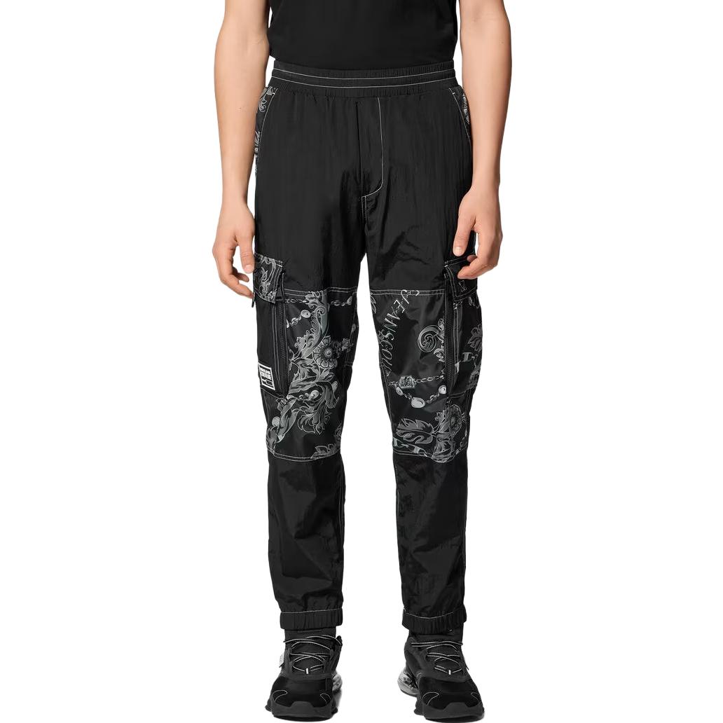 Shop VERSACE Pantalones Cargo Sueltos Negros con Estampado Floral y Cremallera. E75GAAD11-ECQS70-E899