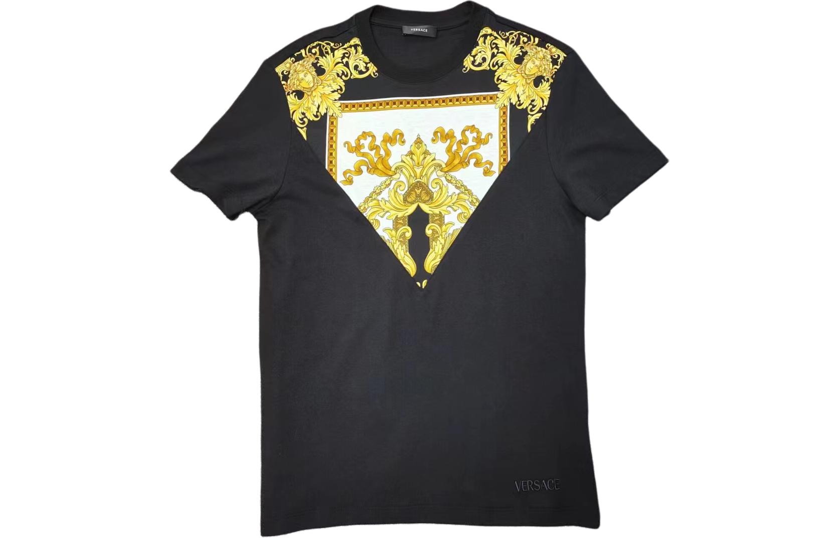 VERSACE  Black Graphic Print Crewneck Casual Short Sleeve T-Shirt 1012174-1A08822-5B070 圖 2