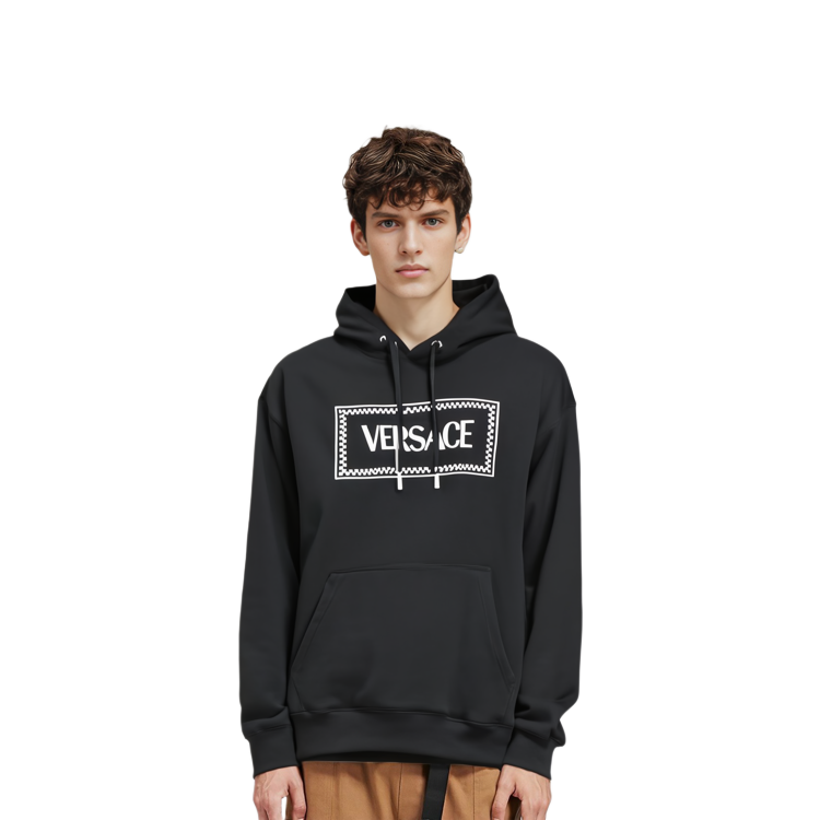 VERSACE  Black Hoodie with Letter Print Design. 1012564-1A09063-1B000 圖 4