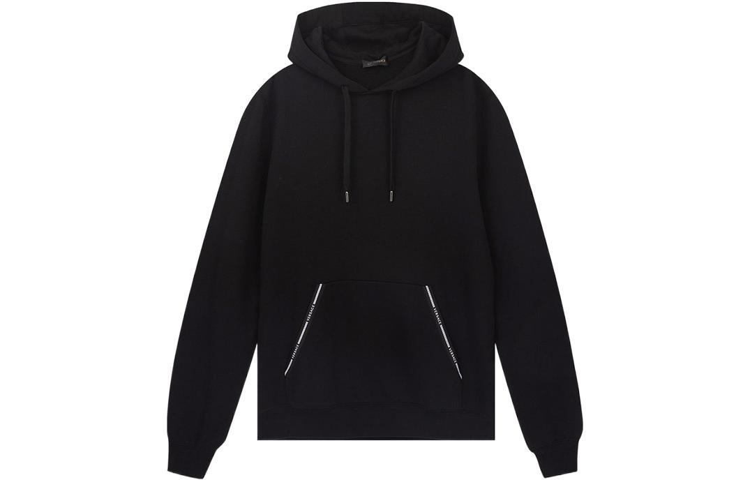 Order 베르사체 블랙 로고 레터 프린트 드로스트링 후드티. A81512S-A234889-A1008