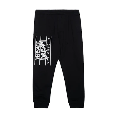 VERSACE Black Knit Joggers with Solid Color and Letter Print Design. 1005204-1A03493-1B000