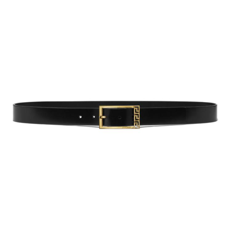 VERSACE  Black Leather Belt with Logo Engraved Metal Buckle - 3CM. 1015105-1A08779_1B00V