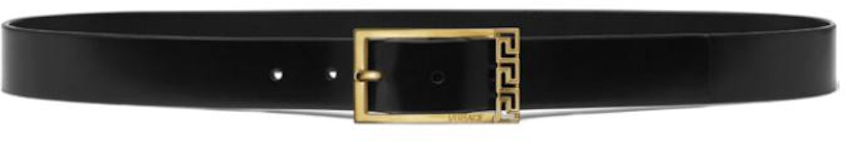VERSACE Black Leather Belt with Logo Engraved Metal Buckle - 3CM. 1015105-1A08779_1B00V VERSACE Black Leather Belt with Logo Engraved Metal Buckle - 3CM. 1015105-1A08779_1B00V