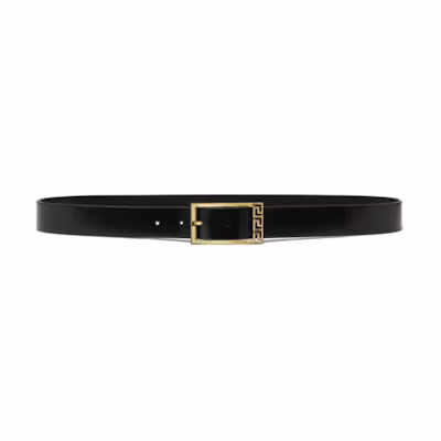 VERSACE Black Leather Belt with Logo Engraved Metal Buckle - 3CM. 1015105-1A08779_1B00V