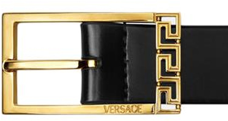 VERSACE Cinturón de Piel Negra con Hebilla Metálica Grabada con Logo - 3CM. 1015105-1A08779_1B00V Shop VERSACE Cinturón de Piel Negra con Hebilla Metálica Grabada con Logo - 3CM. 1015105-1A08779_1B00V