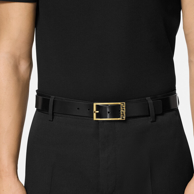 Purchase VERSACE Cinturón de Piel Negra con Hebilla Metálica Grabada con Logo - 3CM. 1015105-1A08779_1B00V