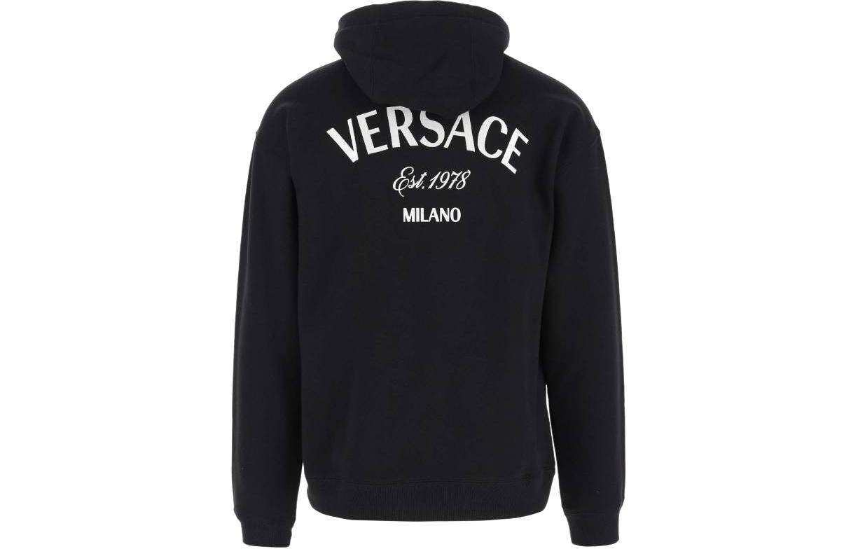 Lookbook VERSACE Hoodie Hitam Logo Huruf - Lengan Panjang, Slim Fit. 1013979-1A09923-1B000