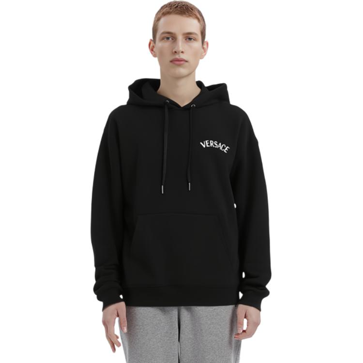 Shop VERSACE Hoodie Hitam Logo Huruf - Lengan Panjang, Slim Fit. 1013979-1A09923-1B000