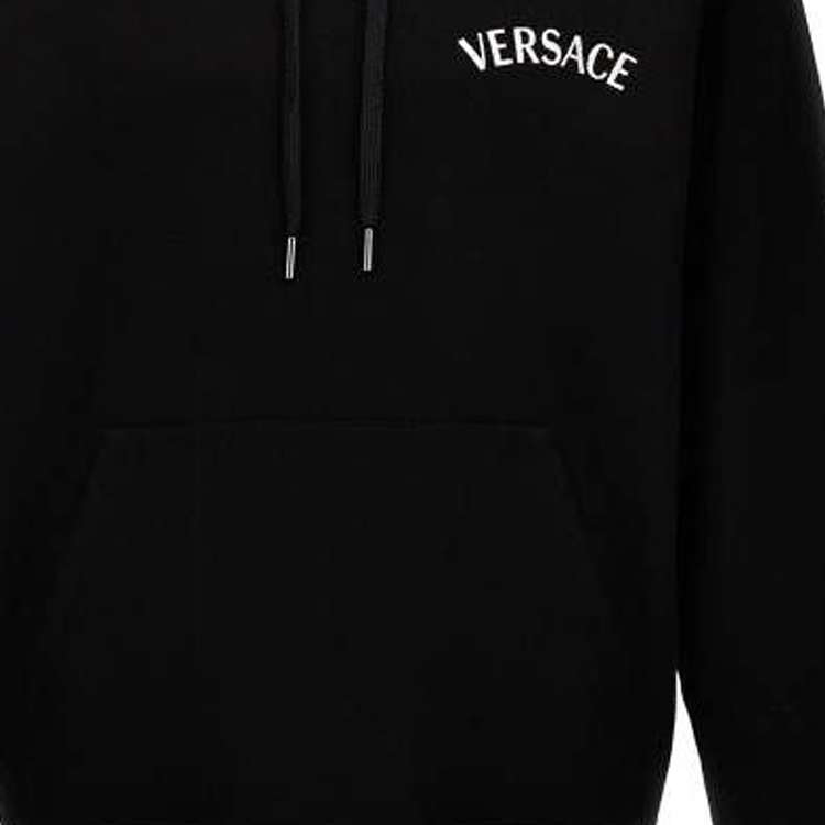 Sizing VERSACE Hoodie Hitam Logo Huruf - Lengan Panjang, Slim Fit. 1013979-1A09923-1B000