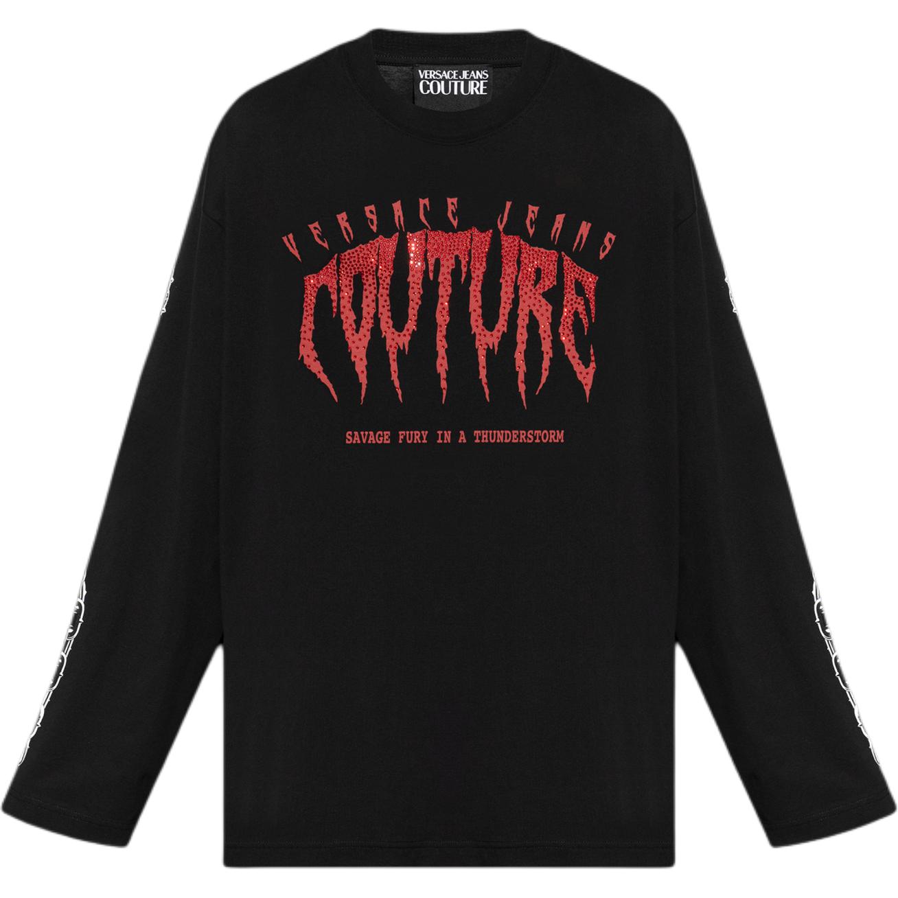 Versace  Black Letter Print Crewneck Loose Fit Sweatshirt 77GAHE00-CJ00E-899