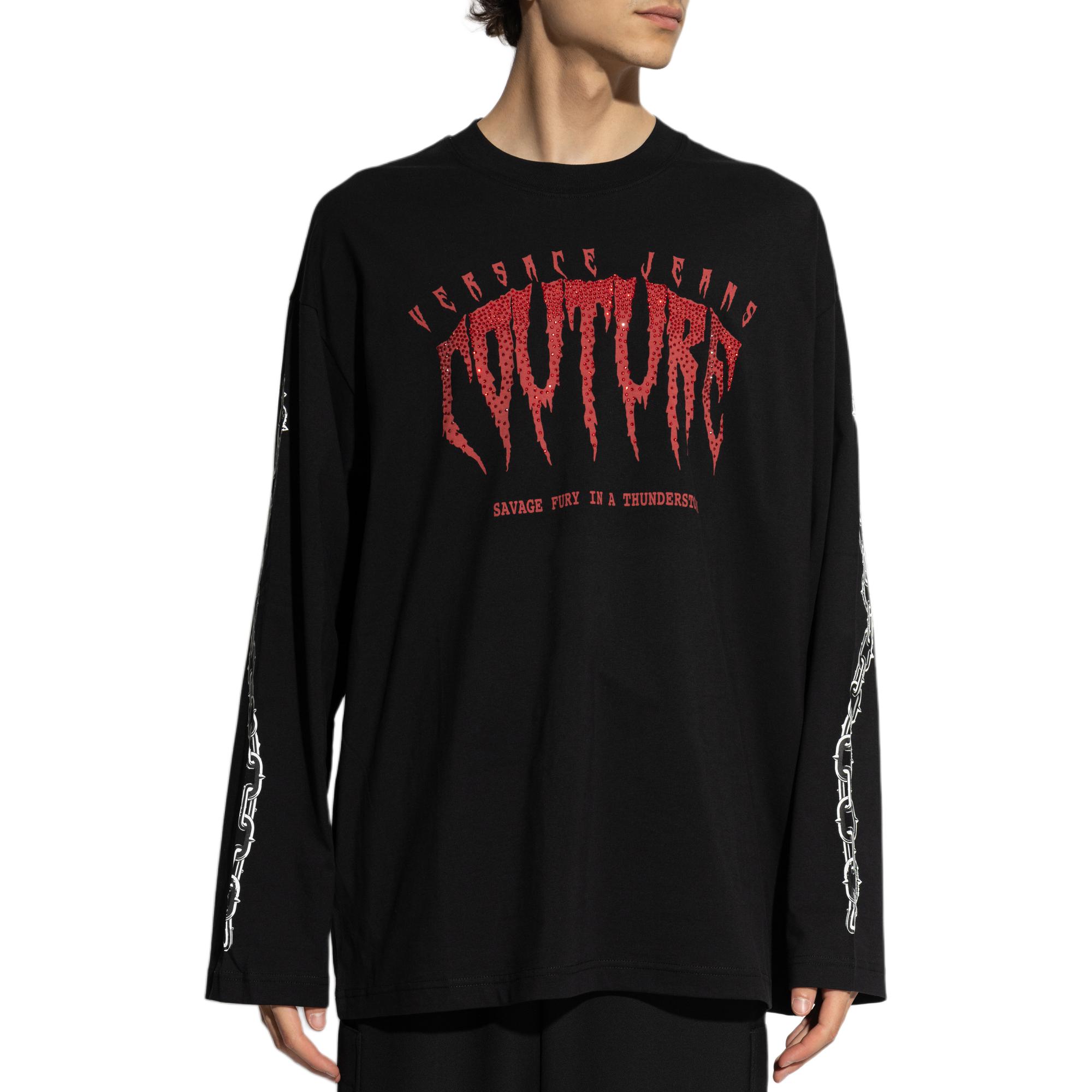 Lookbook Sudadera Versace Negra Letras Estampadas Cuello Redondo Ajuste Holgado 77GAHE00-CJ00E-899