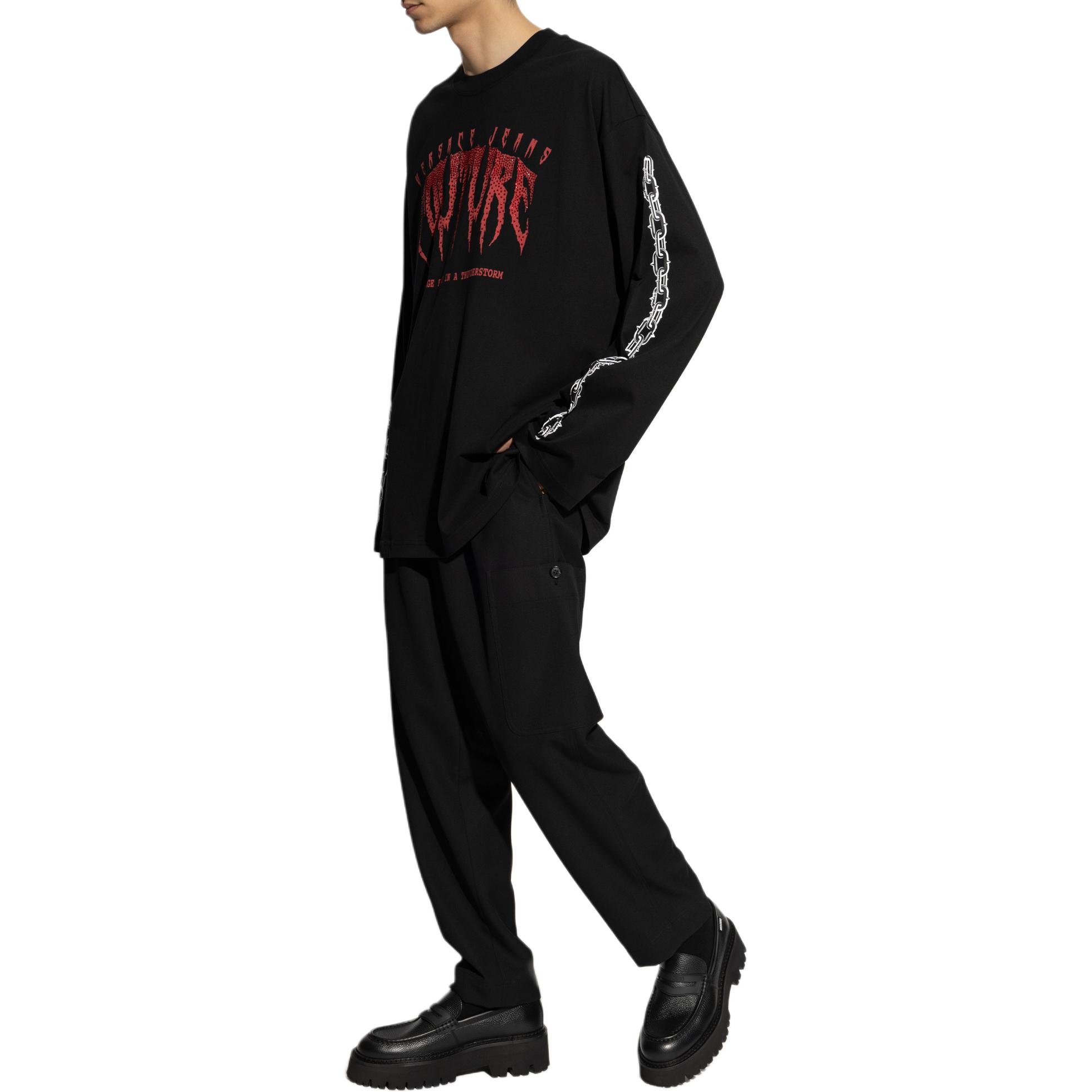 Purchase Sudadera Versace Negra Letras Estampadas Cuello Redondo Ajuste Holgado 77GAHE00-CJ00E-899