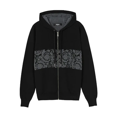 VERSACE Black Logo Embroidered Hoodie Jacket. 1013254-1A09454-1B000