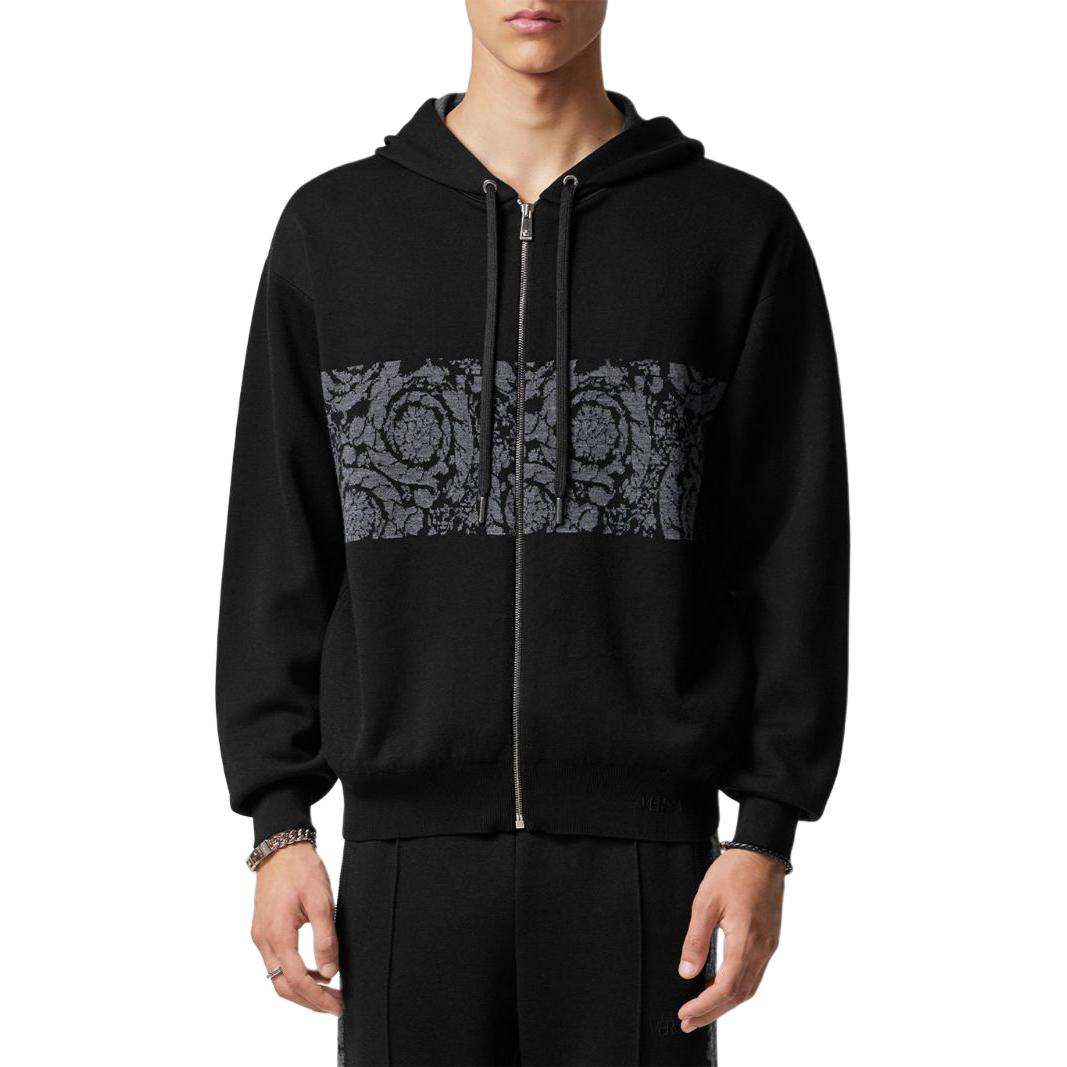 Shop VERSACE Hoodie Jacket Hitam Logo Bordir. 1013254-1A09454-1B000