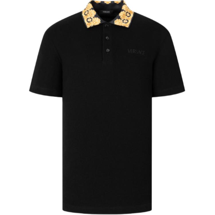 VERSACE  Black Logo Embroidered Polo Shirt Short Sleeve 1012260-1A10242-2B130