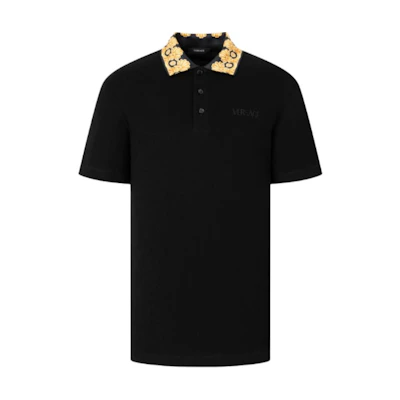 VERSACE Black Logo Embroidered Polo Shirt Short Sleeve 1012260-1A10242-2B130
