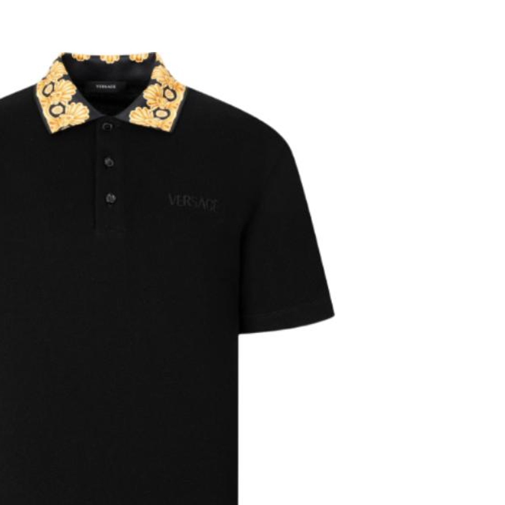 Sizing VERSACE  Black Logo Embroidered Polo Shirt Short Sleeve 1012260-1A10242-2B130