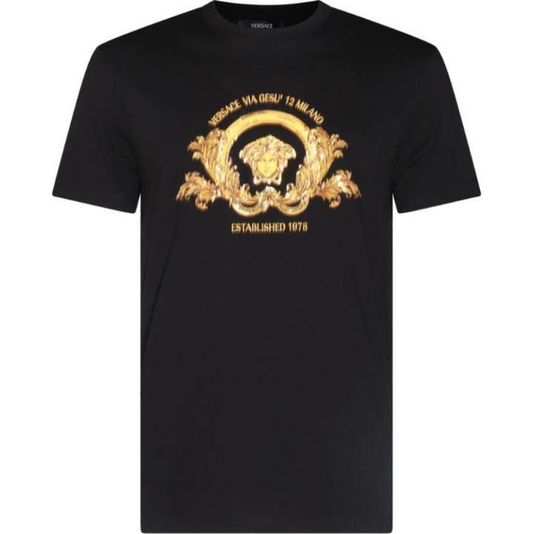 Versace  Black Logo Print Crew Neck Short Sleeve T-Shirt 1013944-1A11472-1B000