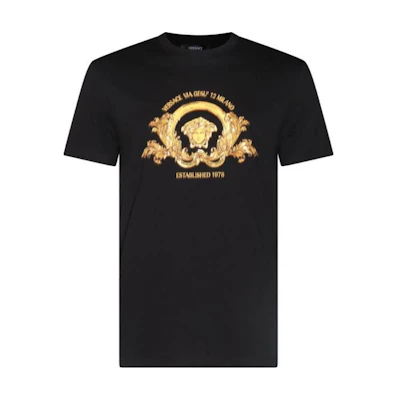 Versace Black Logo Print Crew Neck Short Sleeve T-Shirt 1013944-1A11472-1B000