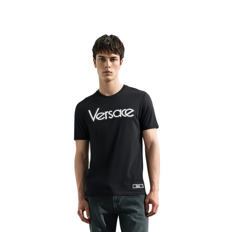 VERSACE  Black Logo Print Crew Neck Short Sleeve T-Shirt 1012545-1A09028-1B000 圖 5