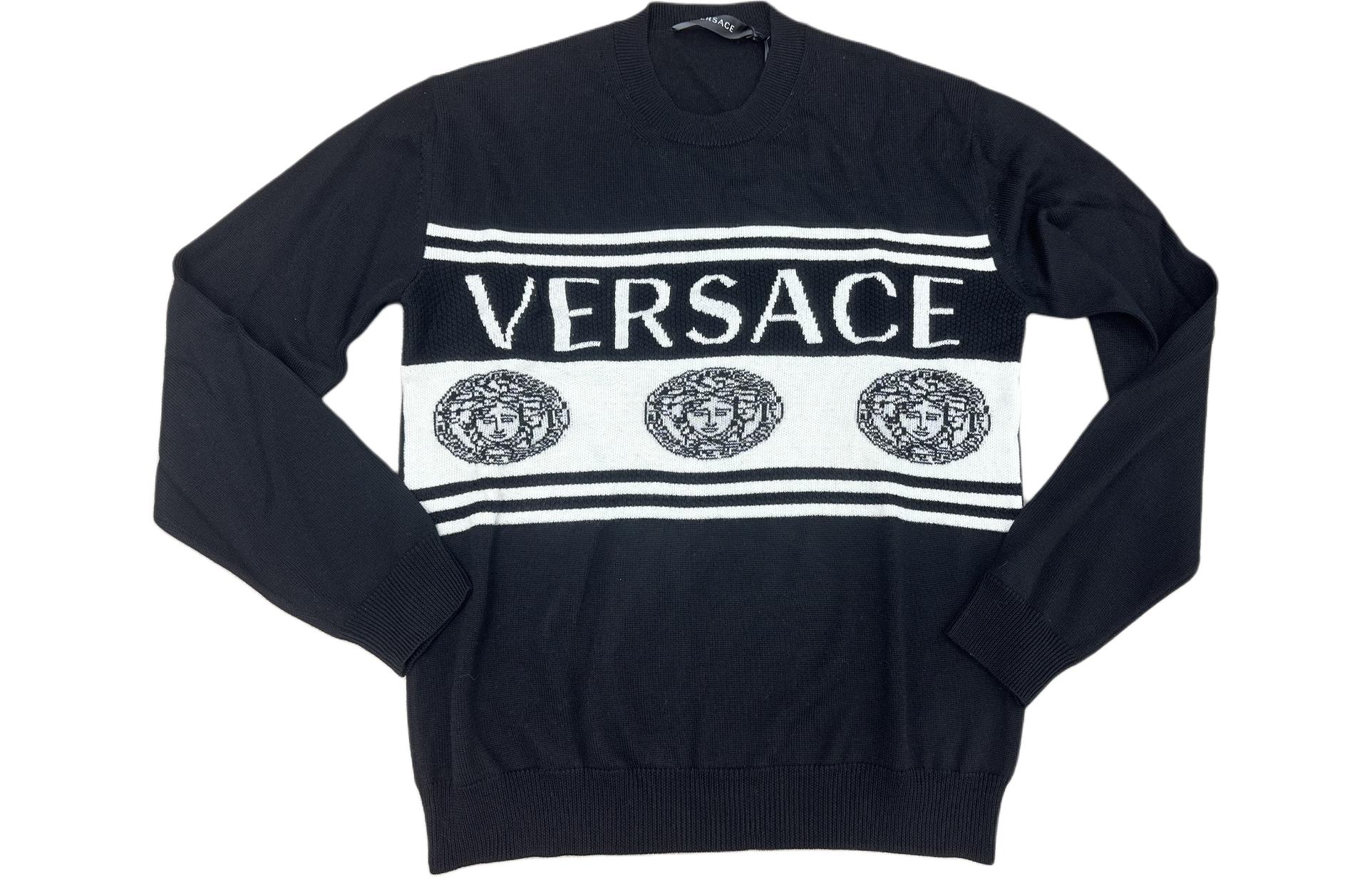 VERSACE  Black Logo Print Crewneck Pullover Sweater 1002719-1A01993-BG1B000