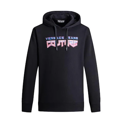 VERSACE Black Logo Print Hoodie 73GAIP04-ECF01P-E899