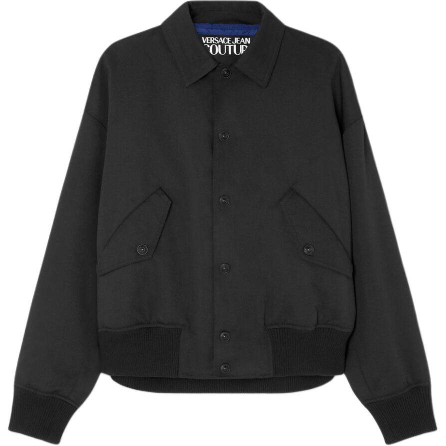 Order VERSACE  Black Logo Print Long-Sleeve Button-Up Jacket E77GASD19-ECN01D-E899