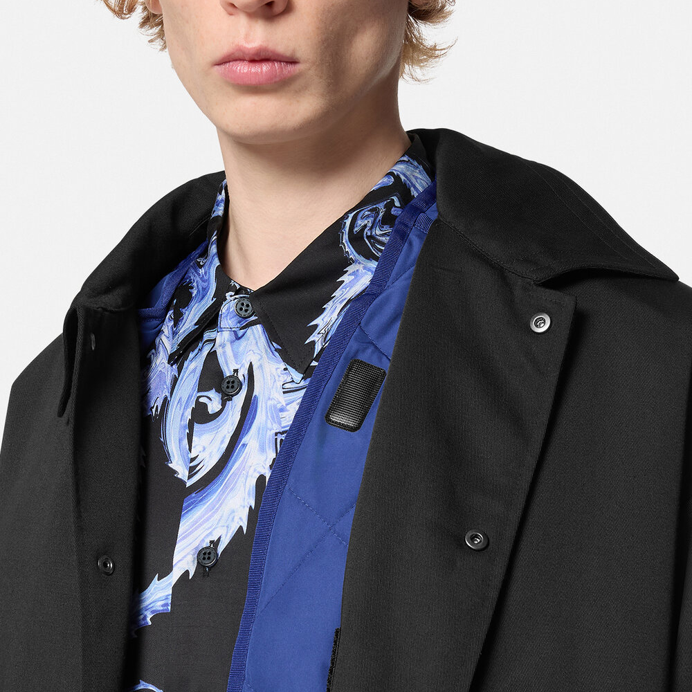 Details for VERSACE  Black Logo Print Long-Sleeve Button-Up Jacket E77GASD19-ECN01D-E899