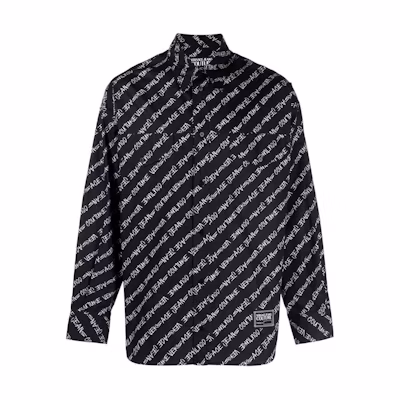 VERSACE Black Logo Print Long Sleeve Casual Shirt. 75GAL21-6NS319-899