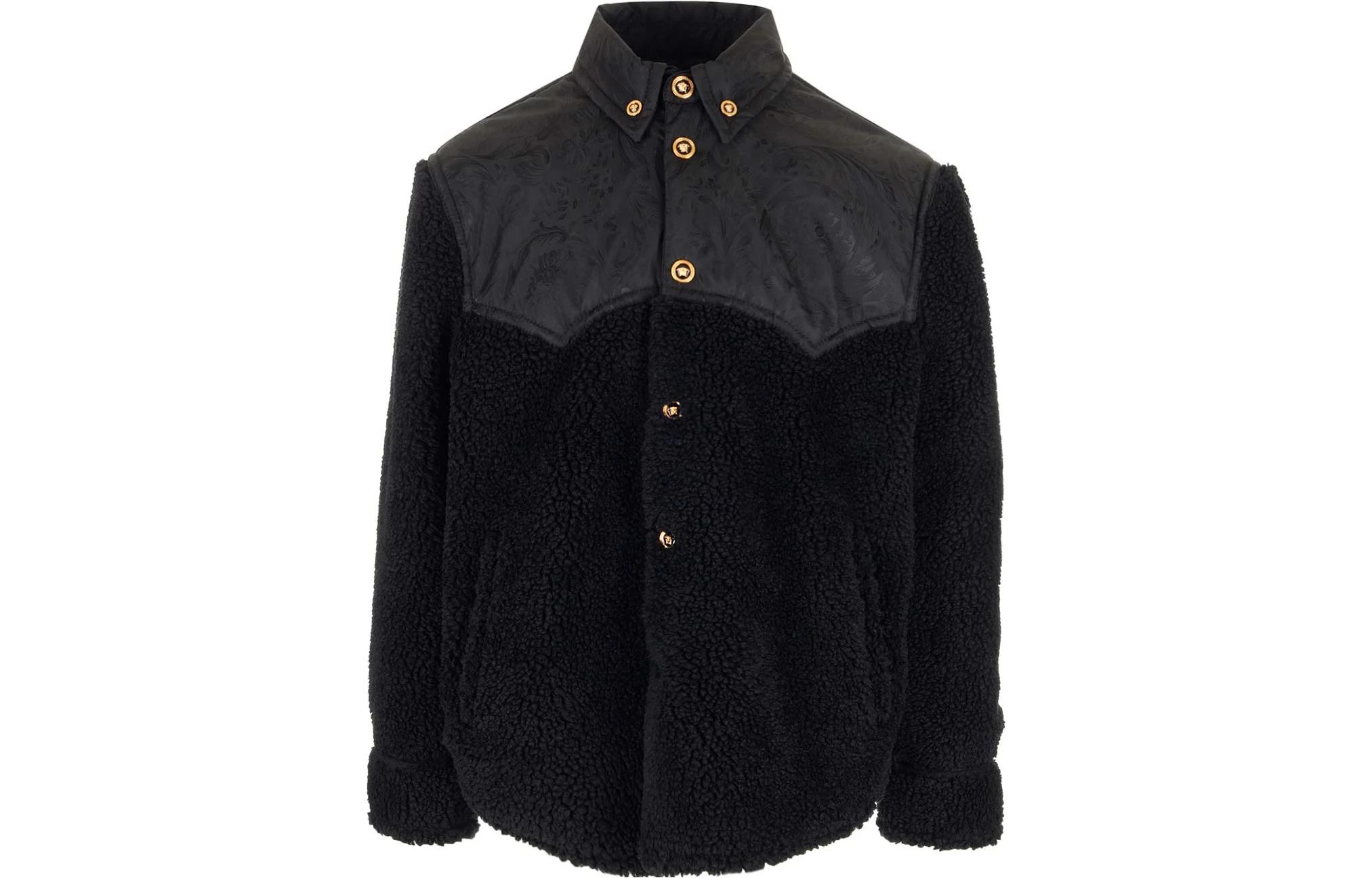 VERSACE  Black Long-Sleeve Single-Breasted Patchwork Jacket 1010223-1A07444-1B000