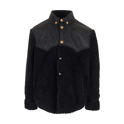 VERSACE Black Long-Sleeve Single-Breasted Patchwork Jacket 1010223-1A07444-1B000