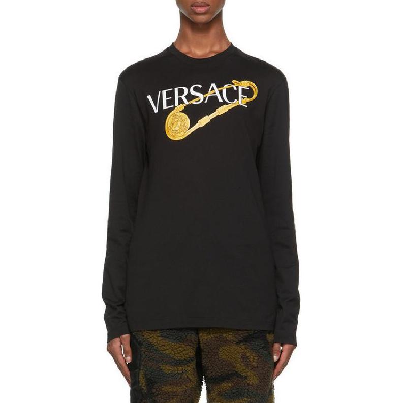 Versace  Black Long Sleeve Crewneck T-Shirt with Logo Print 1001748-1A00932-1B000 圖 2