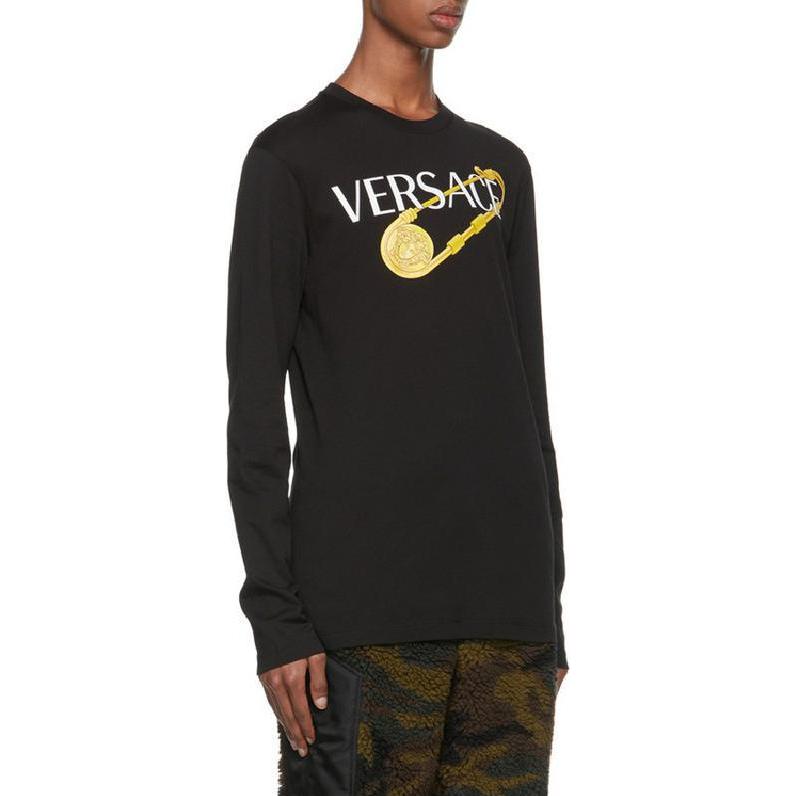 Versace  Black Long Sleeve Crewneck T-Shirt with Logo Print 1001748-1A00932-1B000 圖 4