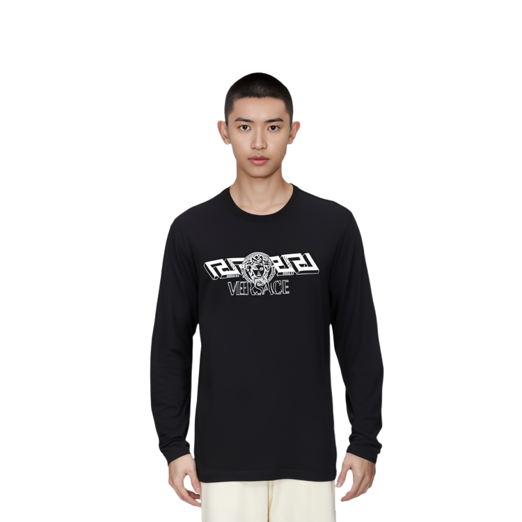 Purchase 范思哲 黑色印花纯色长袖T恤 1004229-1A02800-1B000