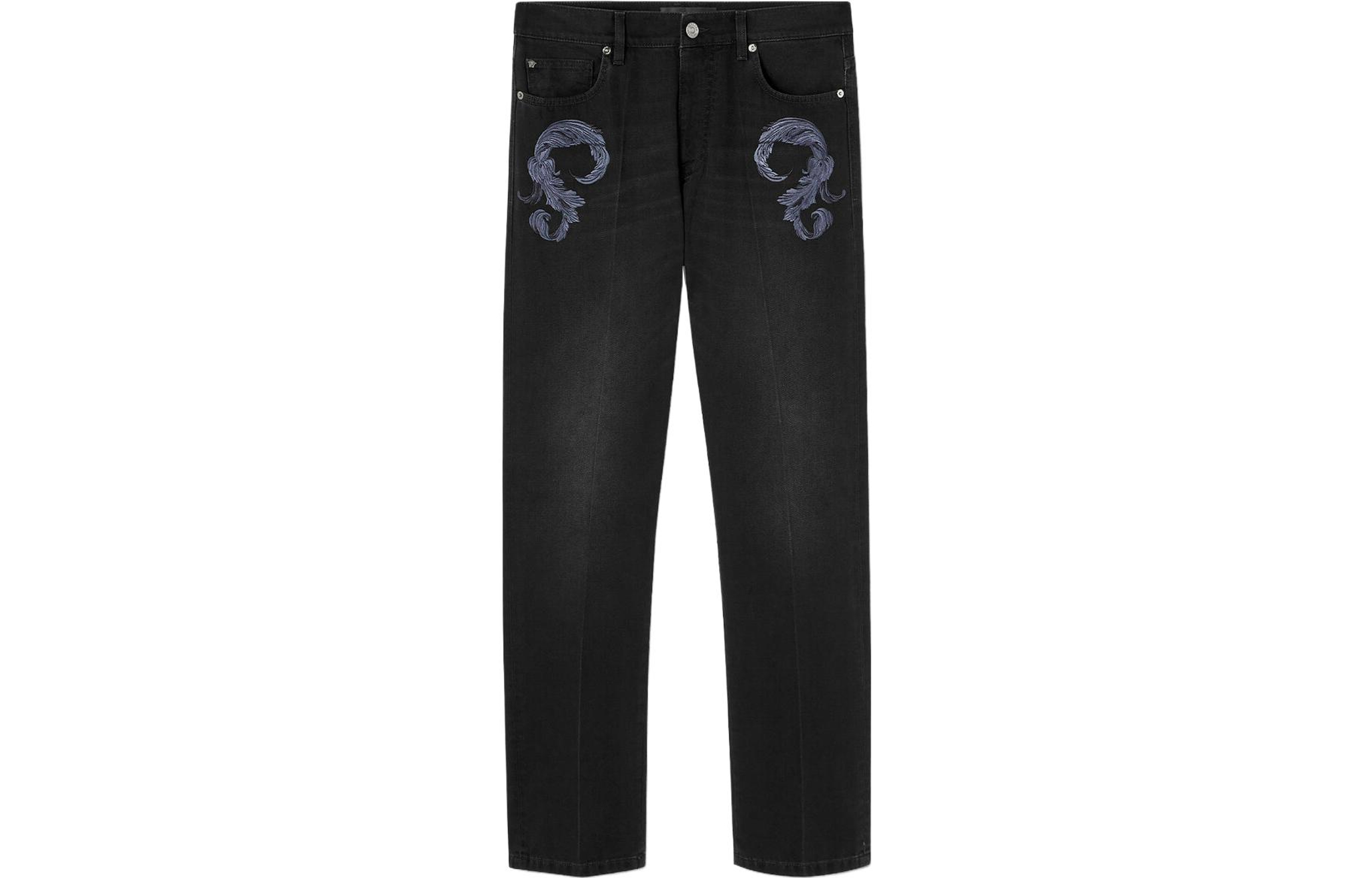 Order 베르사체 블랙 미드라이즈 자수 패턴 캐주얼 진 1013905-1A09784-1D510