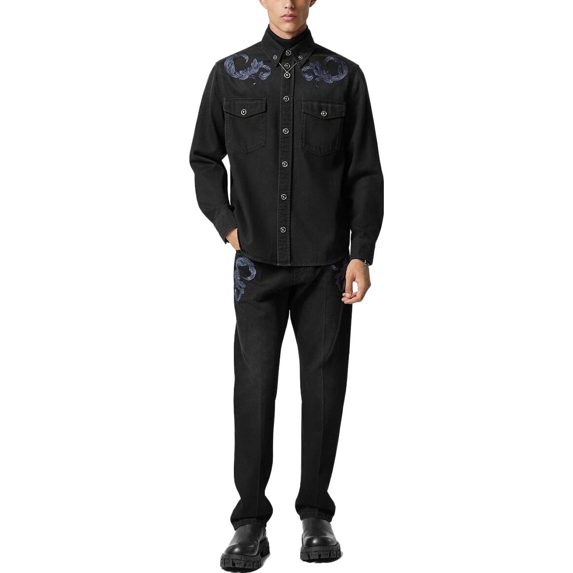 Lookbook 베르사체 블랙 미드라이즈 자수 패턴 캐주얼 진 1013905-1A09784-1D510