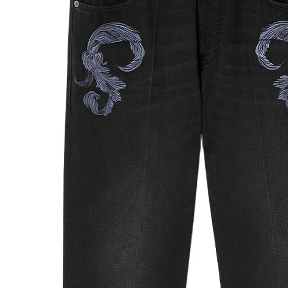 Sizing 베르사체 블랙 미드라이즈 자수 패턴 캐주얼 진 1013905-1A09784-1D510