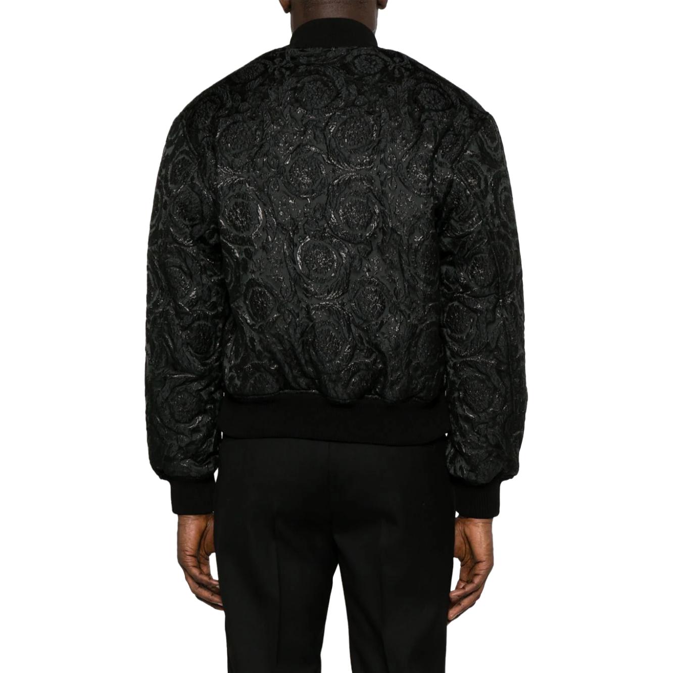 Shop VERSACE  Black Patterned Jacquard Bomber Jacket 1012669-1A08759-1B000